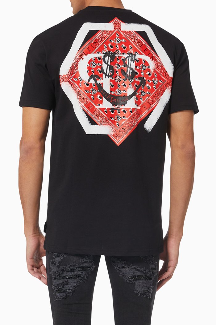 

Rhinestone Keep $miling T-shirt in Cotton Jersey, Black