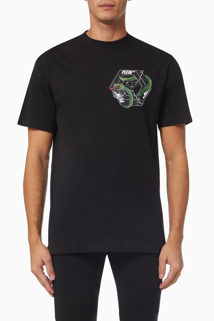 

Snake Print T-shirt in Cotton Jersey, Black