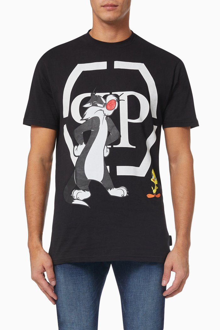 

Looney Tunes Print T-shirt in Cotton Jersey, Black
