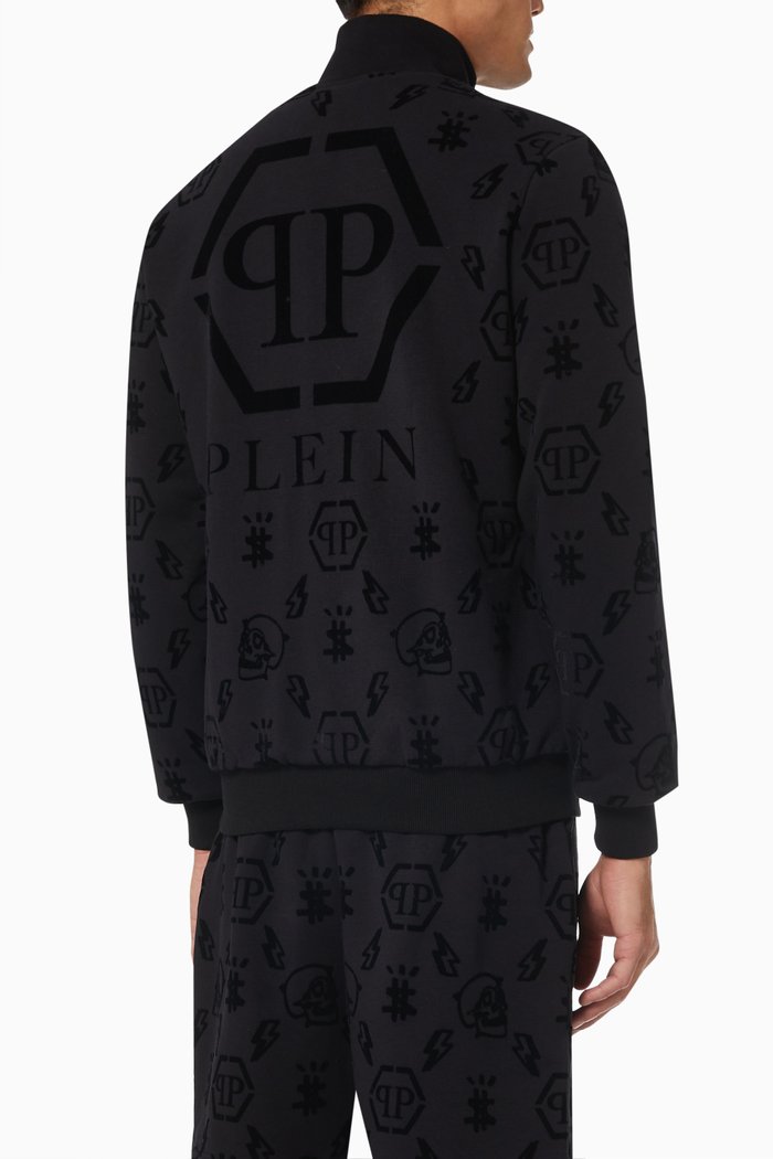 

Flock Monogram Jogging Jacket in Cotton Fleece, Black