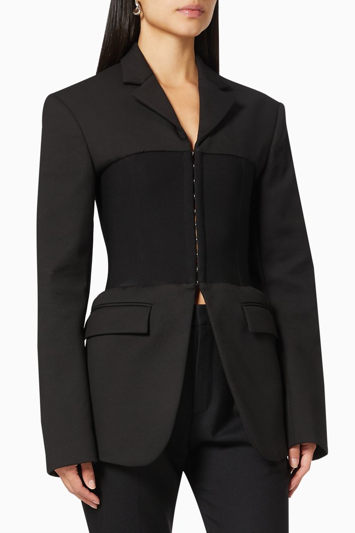 

Hook Eye Tube Blazer in Virgin Wool, Black