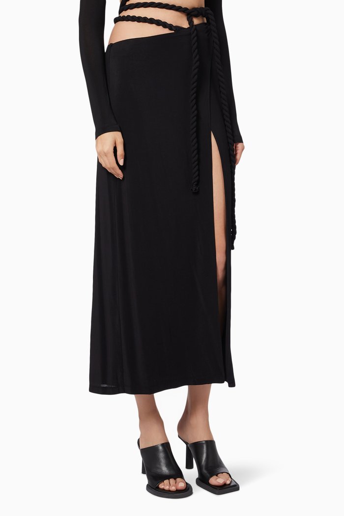 

Rope Wrap Midi Skirt in Viscose, Black