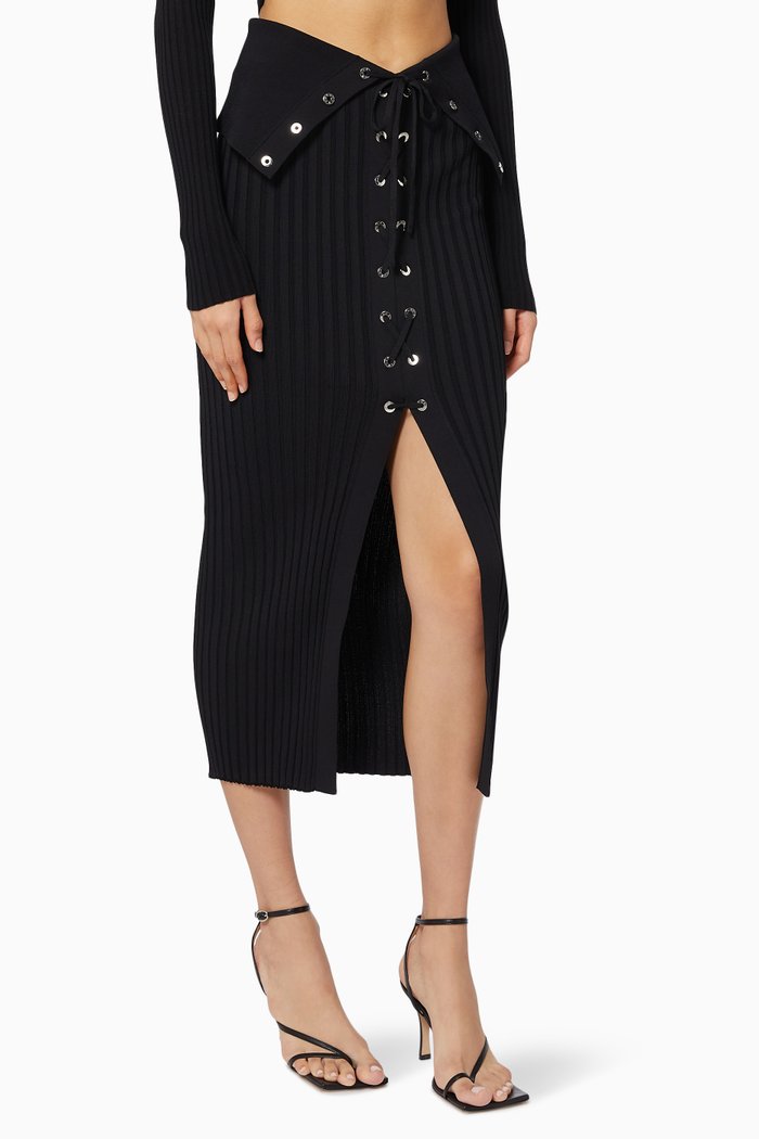 

Lace Up Eyelet Skirt, Black