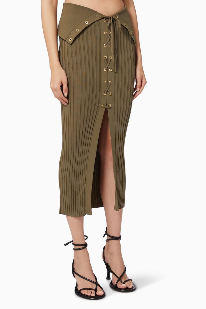 

Lace Up Eyelet Skirt, Brown