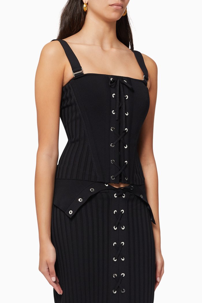 

Laced Corset Top in Viscose Knit, Black