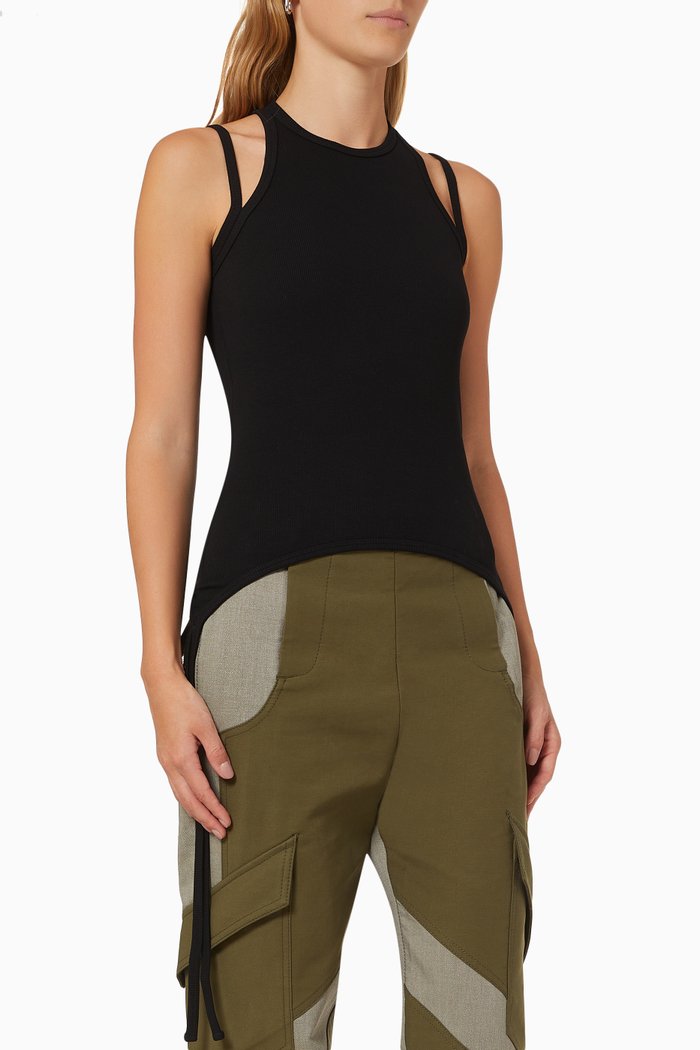 

Split Tie Up Tank Top in Cotton Jersey, Black