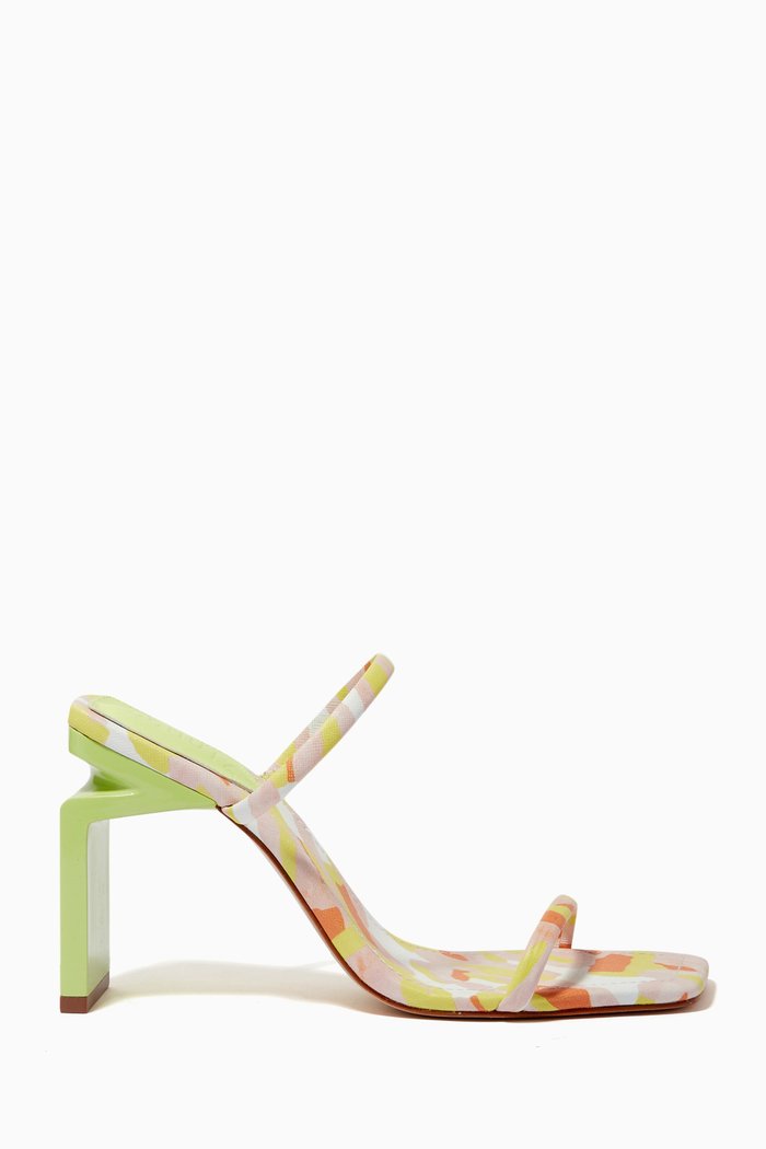 

Kattie Geometric Heel Sandals in Nubuck Leather, Multicolour