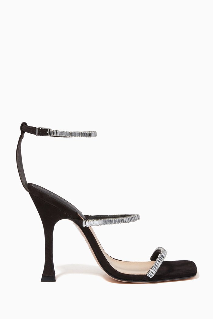 

Nellina 105 Crystal-embellished Heel Sandals in Nubuck Leather, Black
