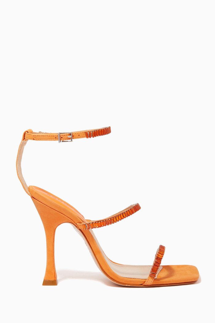 

Nellina Crystal-embellished Heel Sandals in Nubuck Leather, Orange