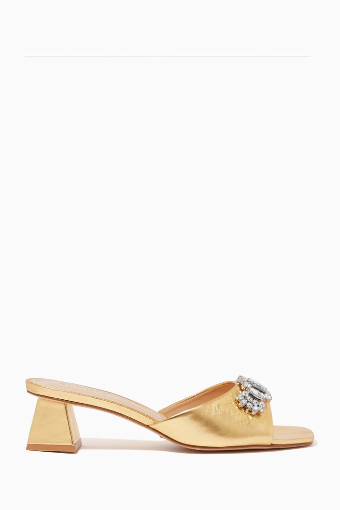 

Crystal Embellished Lo Mule in Metallic Leather, Gold
