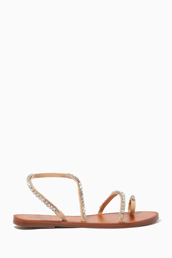 

Azalia Embellished Flat Sandals in Leather, Neutral