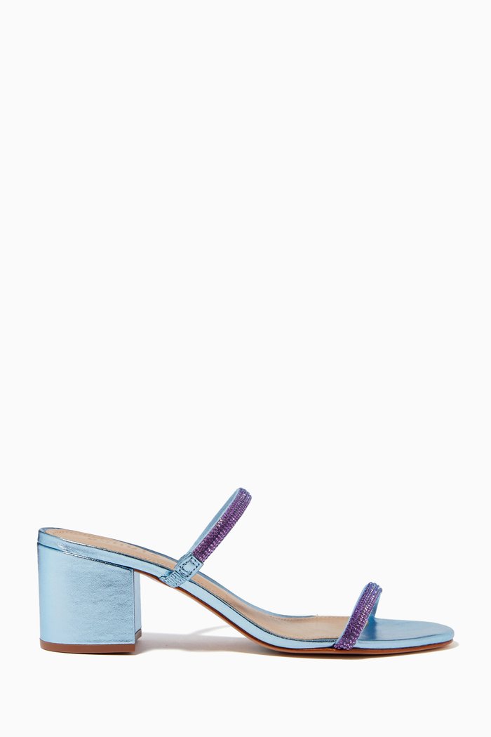 Celeste Mule Sandals in Metallic Leather, Blue