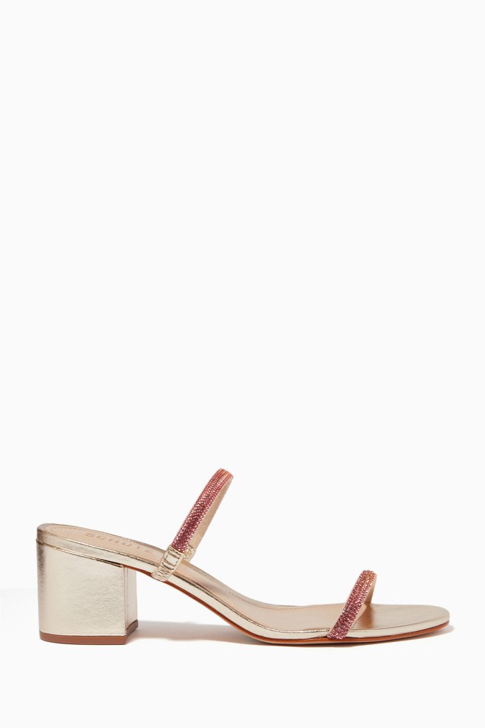 

Rhinestone-embellished Mule Heels in Metallic Leather, Silver