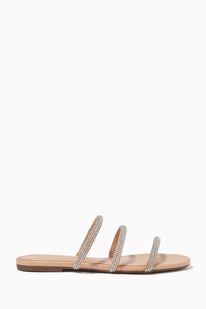 

Crystal Embellished Slide Sandals in Nappa Leather, Neutral