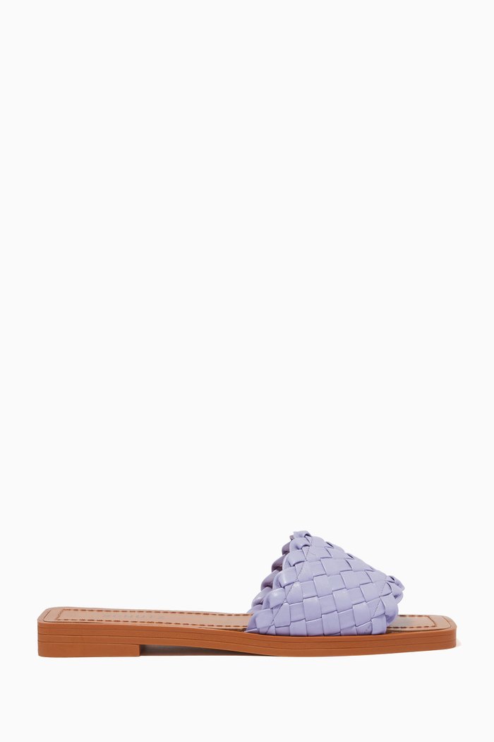 

Woven Slide Sandals in Leather, Purple