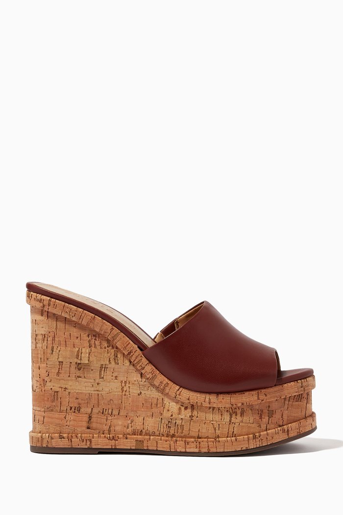 

Anabela Clog Wedge Heels in Leather & Cork, Brown