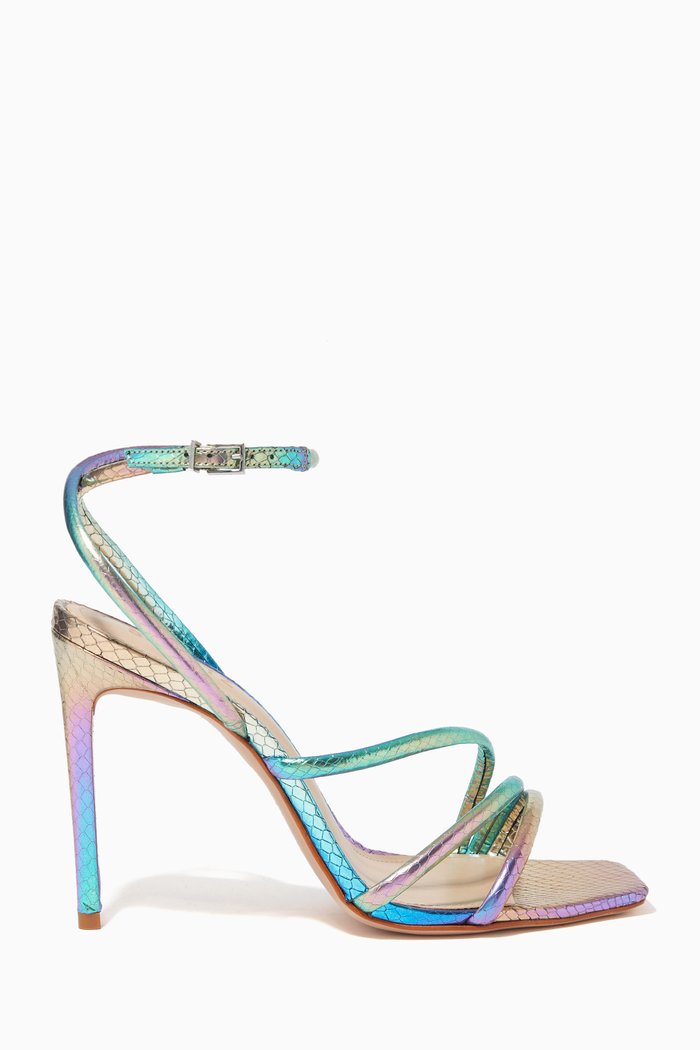 

Gaiah Heel Sandals in Holographic Leather, Multicolour