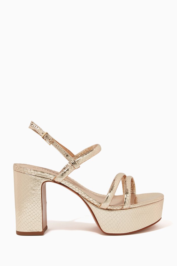 

Sunset Waves Heel Sandals in Snake-print Leather, Silver