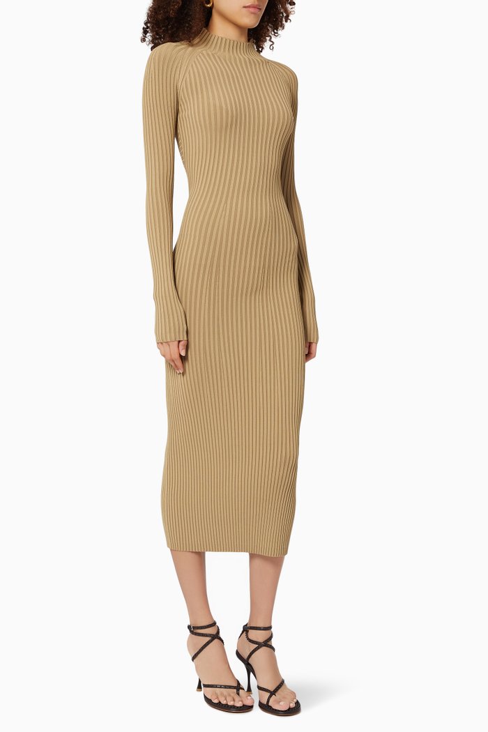 

Rib Twist Midi Dress, Neutral