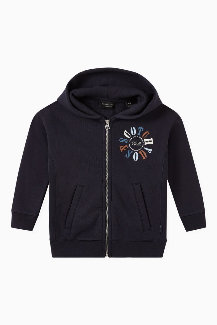 

Zip-Through Graphic Hoodie in Cotton Blend, Blue