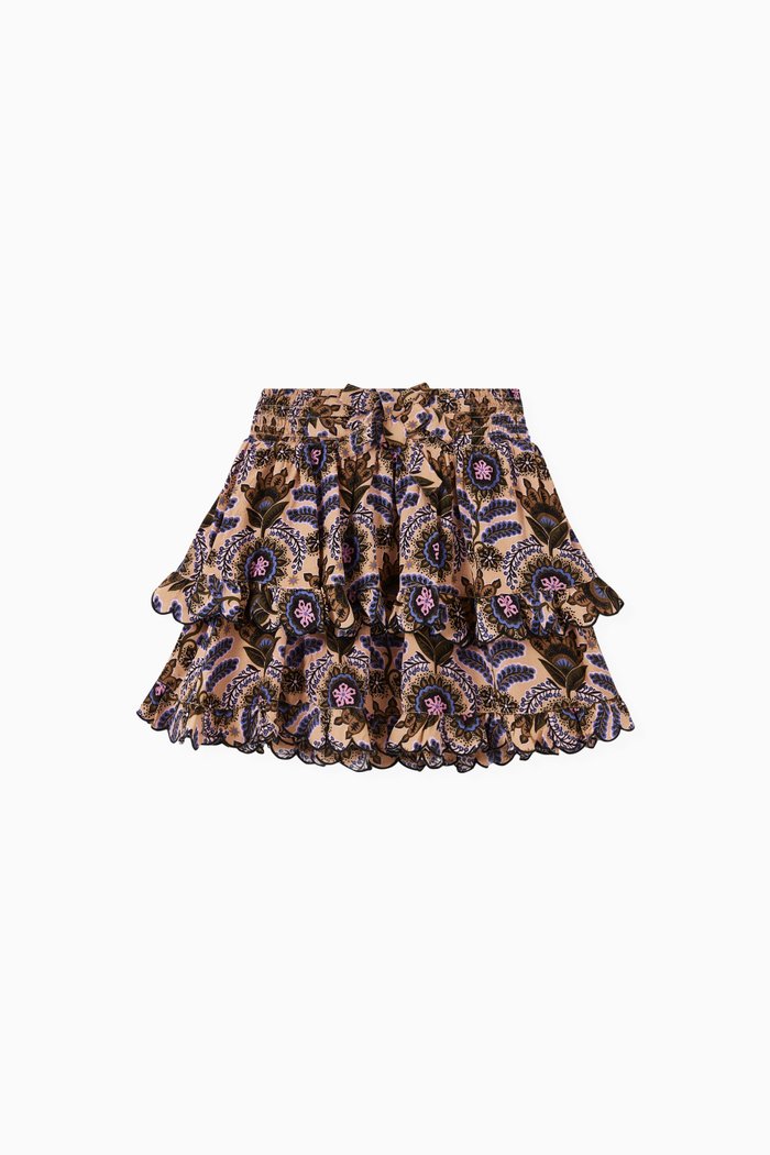 

Printed Layered Ruffled Skirt in Viscose, Multicolour
