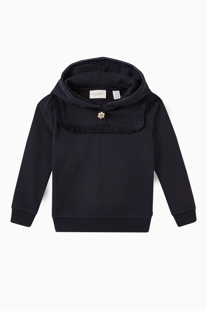 

Pleated Yoke Hoodie in Cotton Blend, Blue