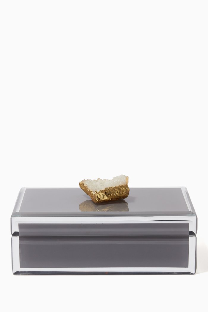 

Large Jewellery Box in Glass with Stone Knob, Grey