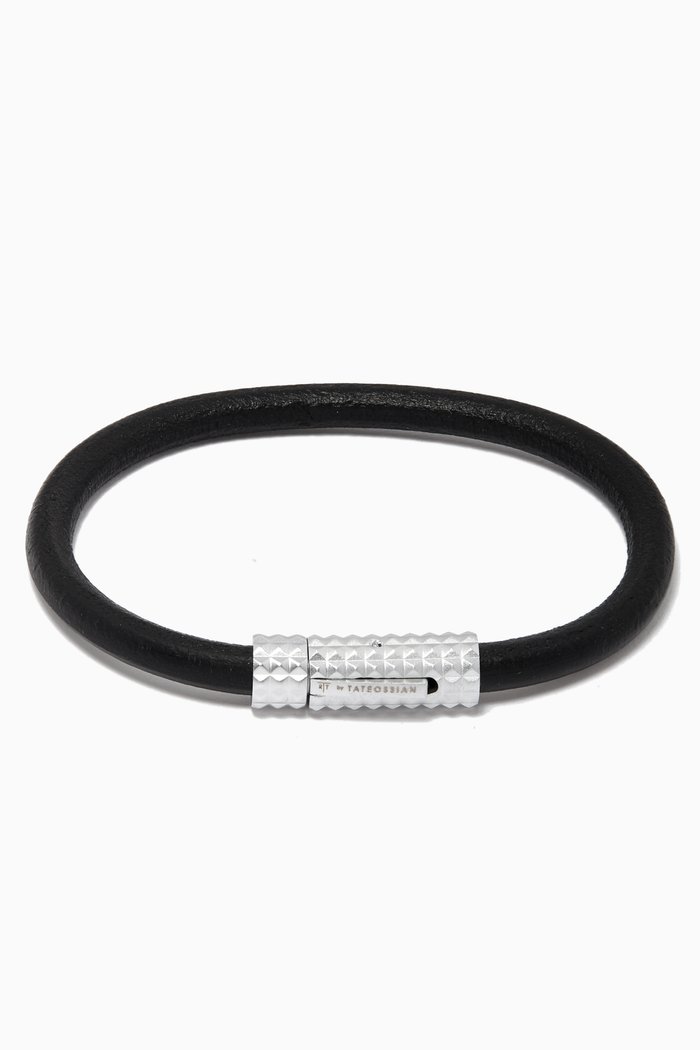 Bracelet in Leather & Stainless Steel, Black