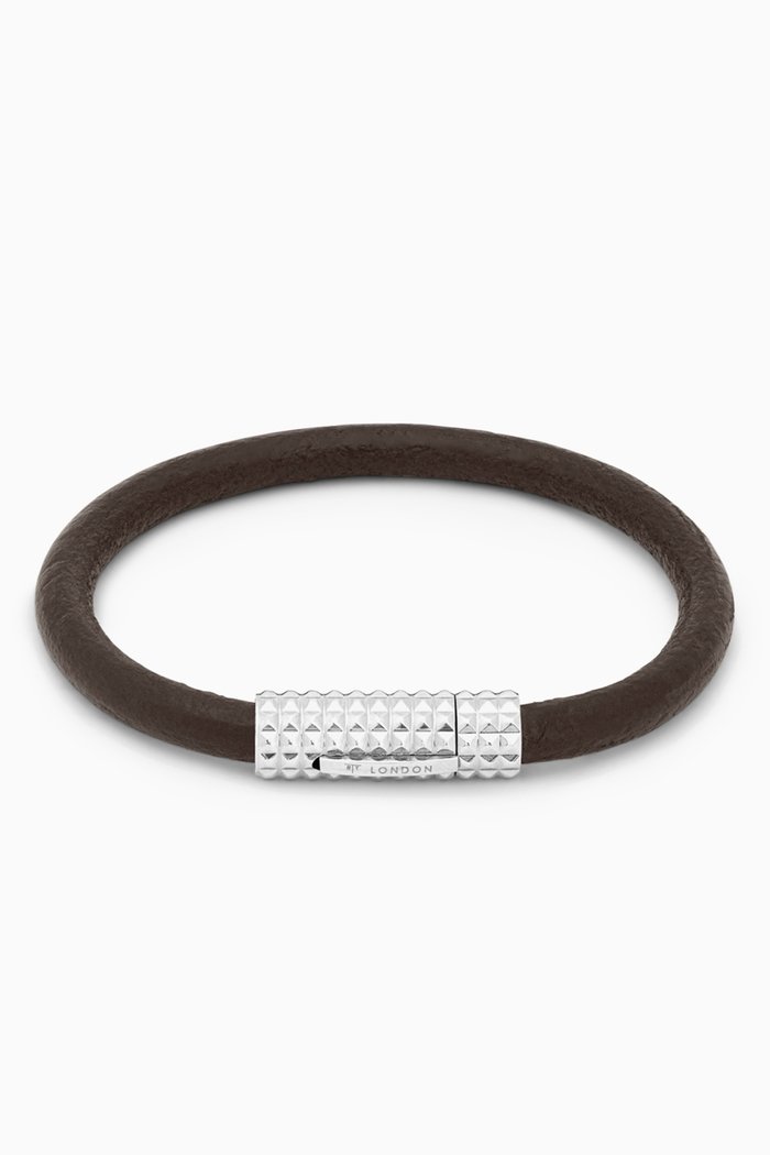 

Bracelet in Leather & Stainless Steel, Brown