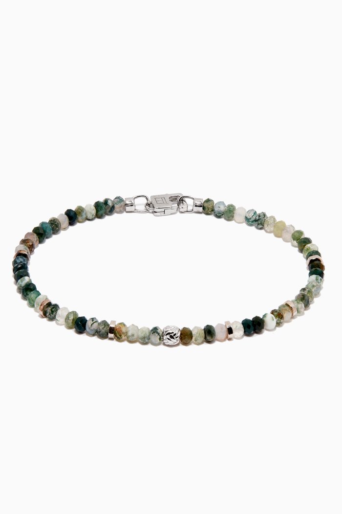 

Large Nodo Bracelet with Moss Agate in Sterling Silver, Green