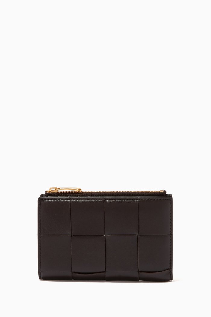 Bi-fold Zip Wallet in Intrecciato Nappa, Brown