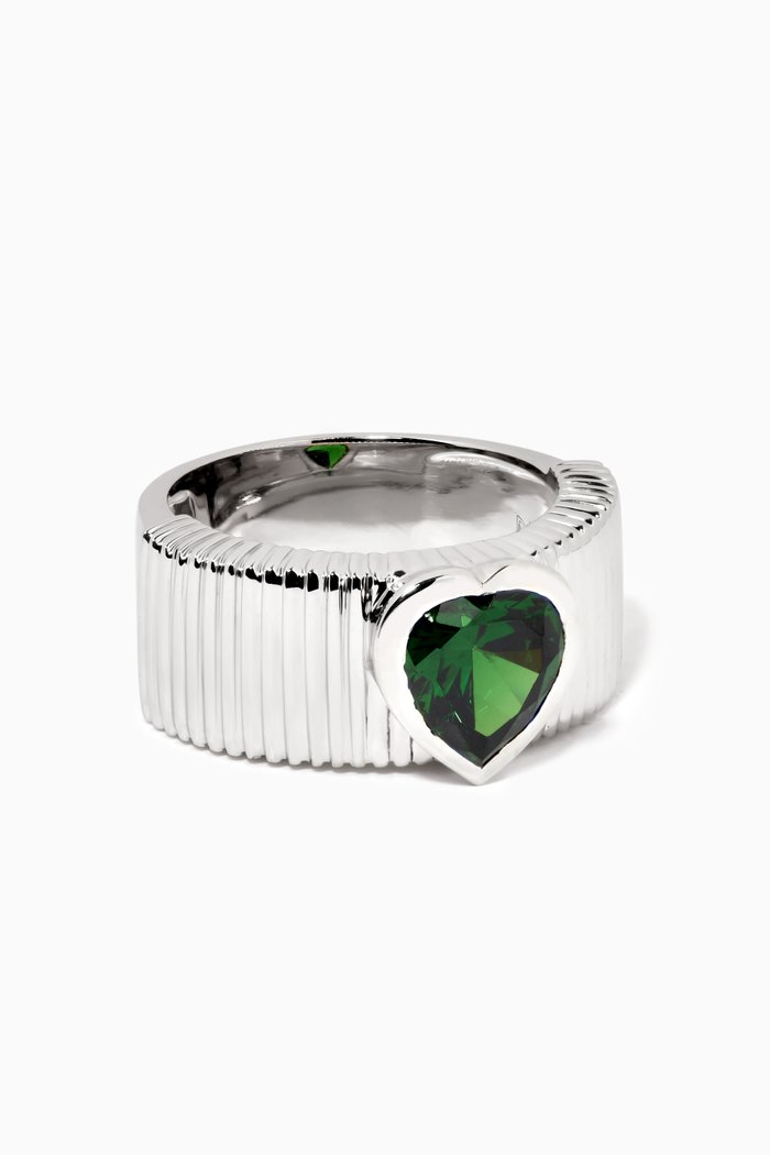 

Chunky Heart Ring in Sterling Silver, Green