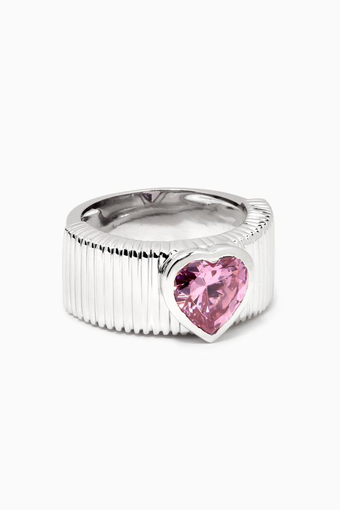 Chunky Heart Ring in Sterling Silver, Pink