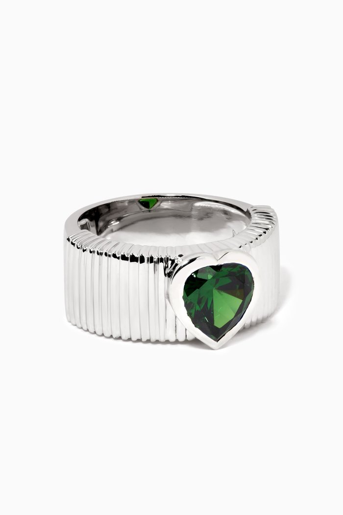 

Chunky Heart Ring in Sterling Silver, Green