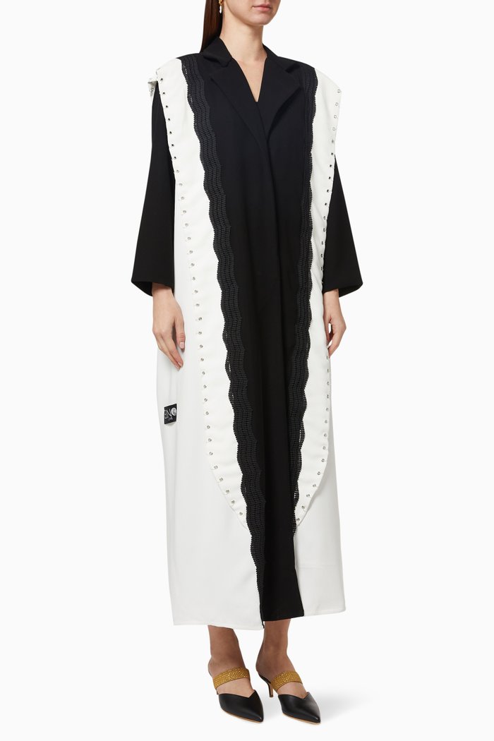 

Coat Style Lapel Abaya in Silk, Black