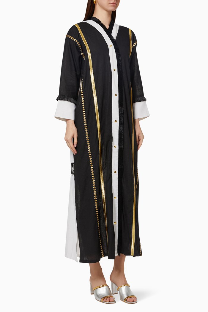 

Button Embroidered Abaya in Linen, Multicolour