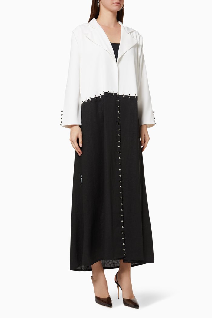 Eyelet Abaya in Linen, Multicolour