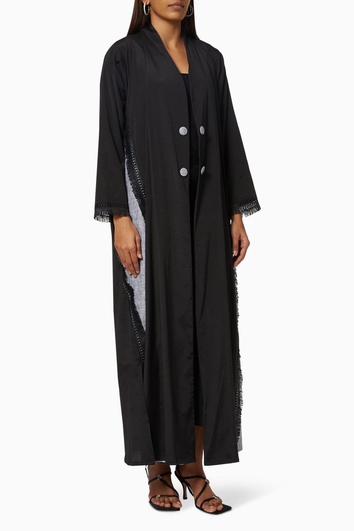 

Fringe Abaya in Linen, Black