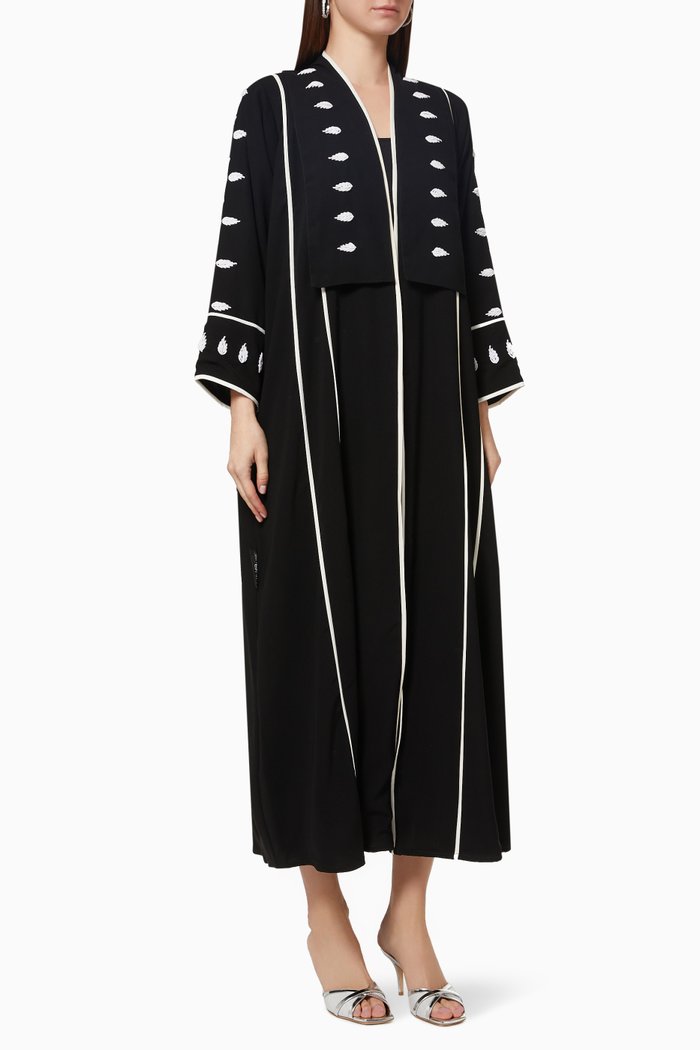 

Embroidered Abaya in Crepe, Black