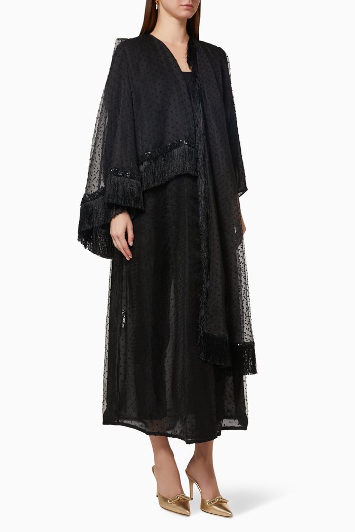 

Polka Dot Tassel Abaya in Organza, Black