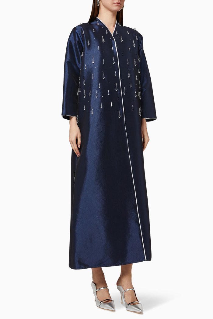

Crystal Embellished Abaya Set in Silk, Blue