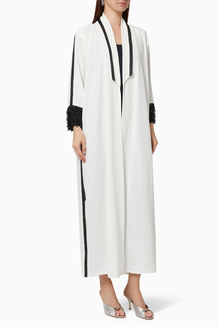 

Hand Embroidered Abaya in Silk, White
