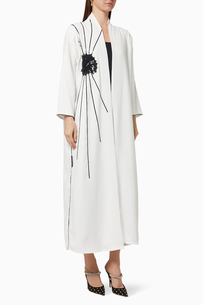 Oversized Hand Embroidered Abaya in Crepe, White