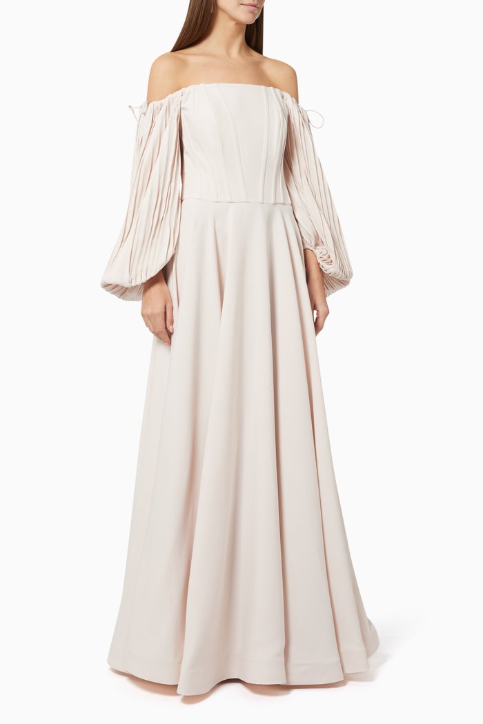 Off Shoulder Gown in Crepe, Pink
