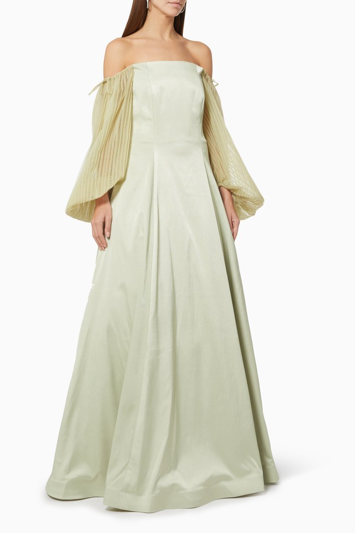 

Pintuck Gown in Silk & Tulle, Neutral