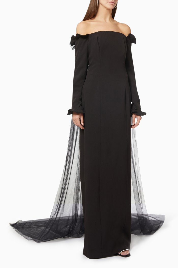 Column Dress in Crepe, Black