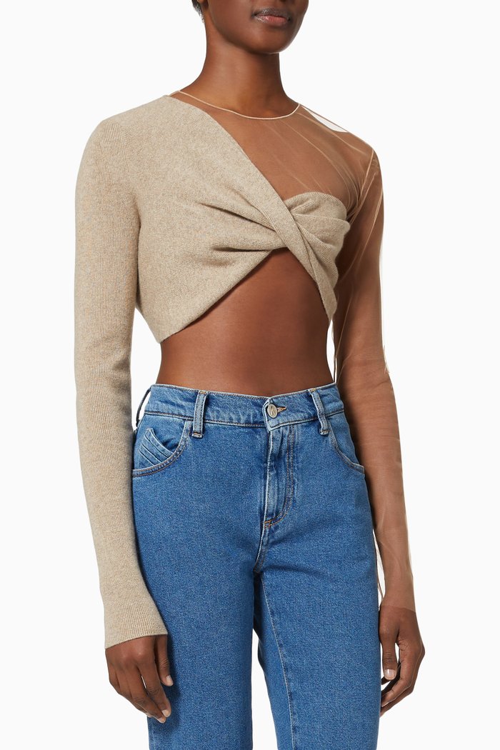 

Corby Top in Cashmere & Mesh Knit, Neutral