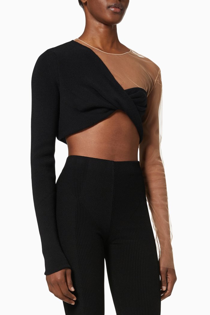 

Corby Top in Cashmere & Mesh Knit, Black