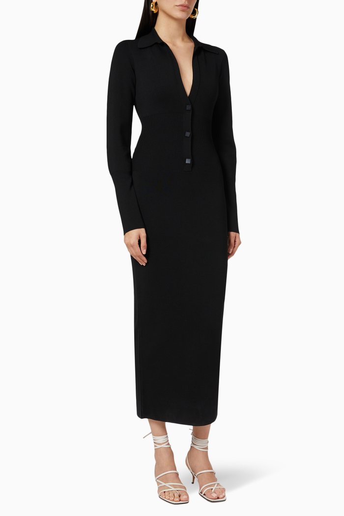 

Bornos Long Dress in Rib Knit, Black