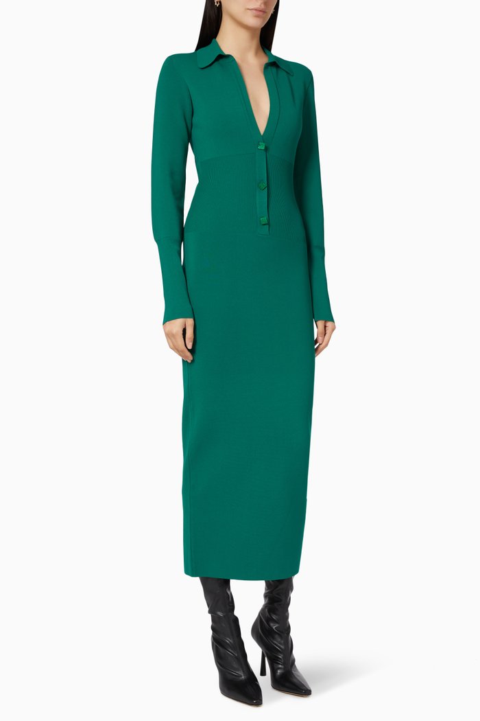 

Bornos Long Dress in Rib Knit, Green